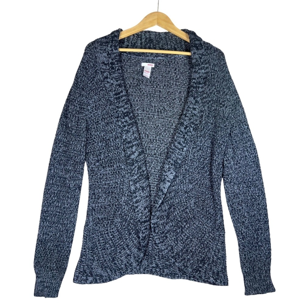 Bongo Womens XL Black White Marled Open Front Shawl Collar Cardigan Sweater